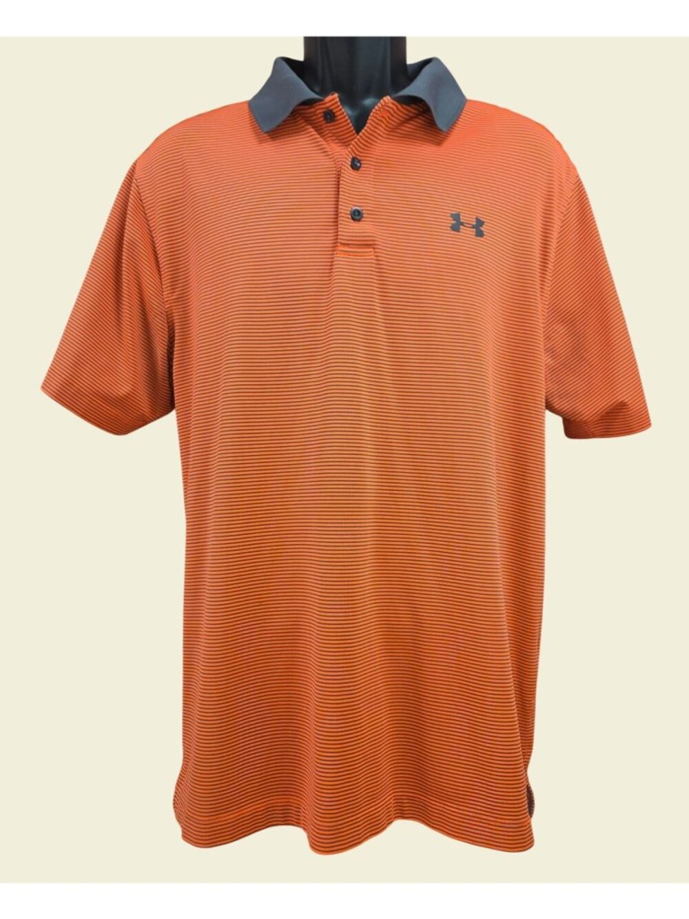 Under Armour Mens HeatGear Orange Gray Striped Polo Large